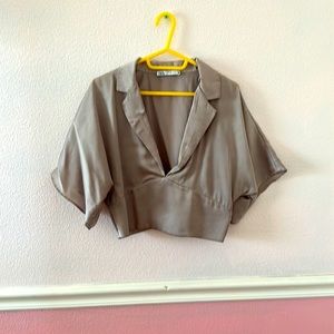 Zara top shiny gray